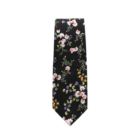 Sydney Black Floral Skinny Tie & Pocket Square Set